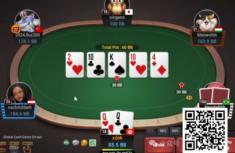 【GG扑克】牌局分析：复习抓bluff思路，中对面对鱼的满池
