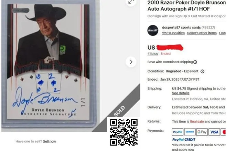 【GG扑克】趣闻 | Doyle Brunson亲笔签名扑克交易卡以1603美元高价成交