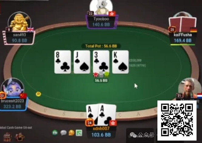 【GG扑克】牌局分析：双听花转牌check