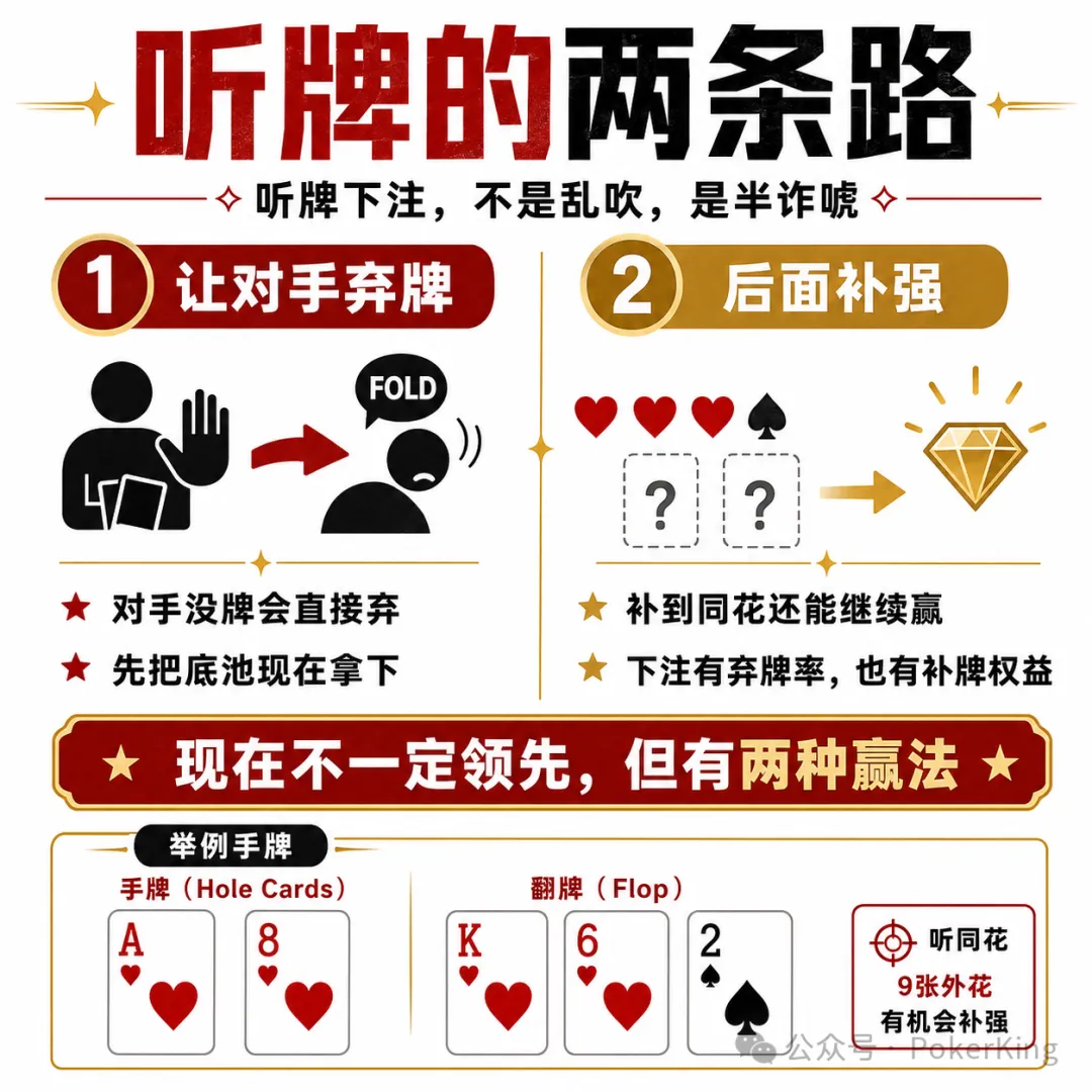 【GG扑克】听牌到底该不该下注？记住这八个字：单挑就打，人多就缩