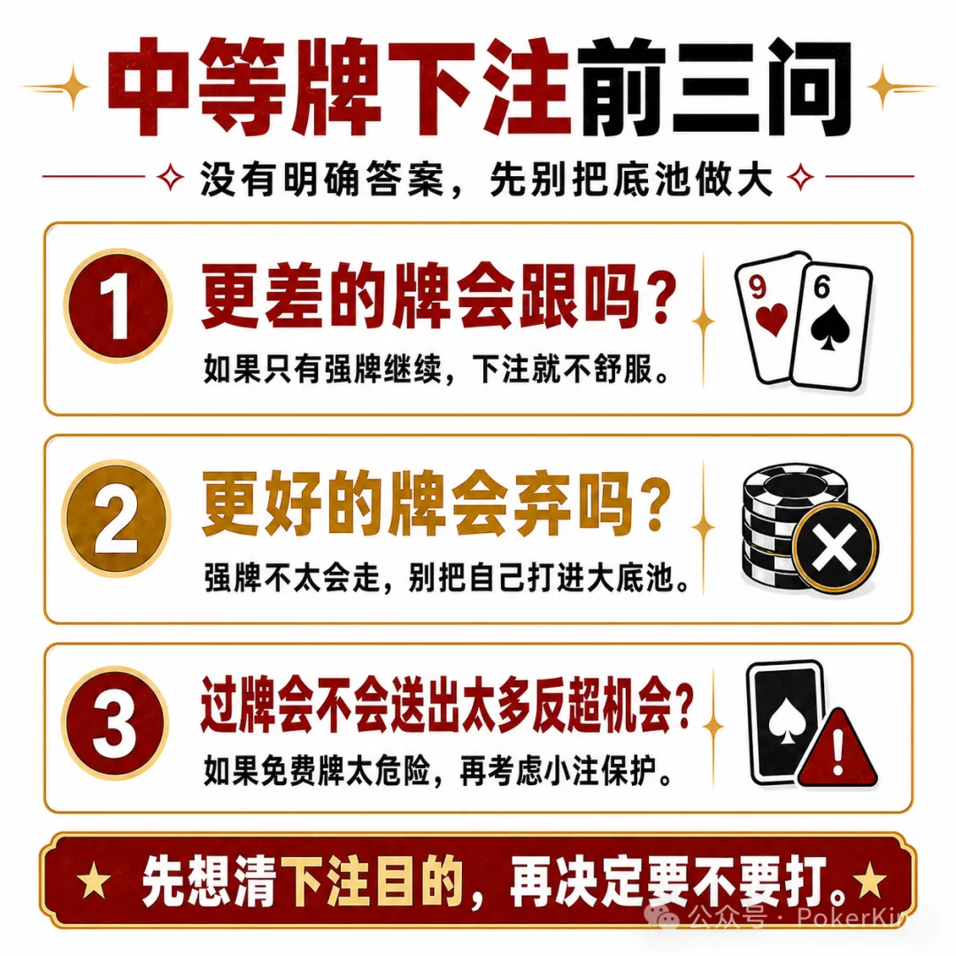 【GG扑克】中等牌力的困境：不是每手对子都值得下注，先问自己三个问题