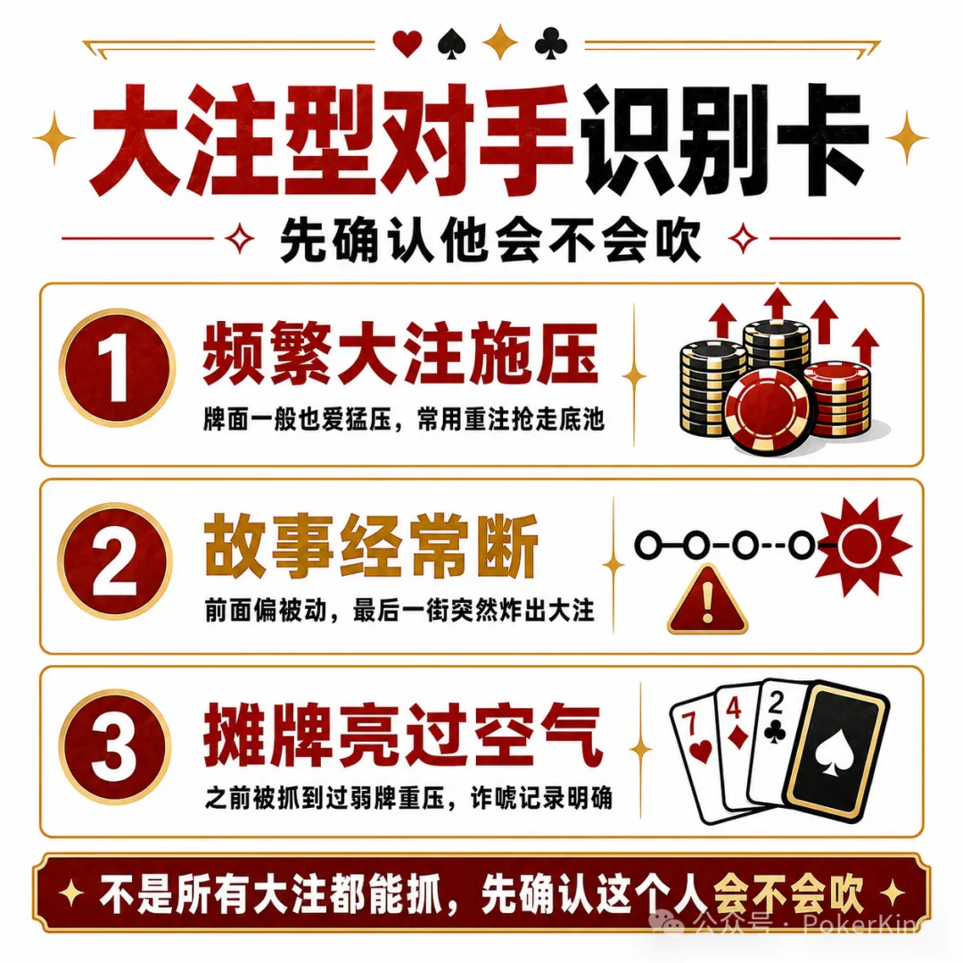 【GG扑克】牌桌上总有人拿大注压你？三步教你抓诈，别再白白弃牌