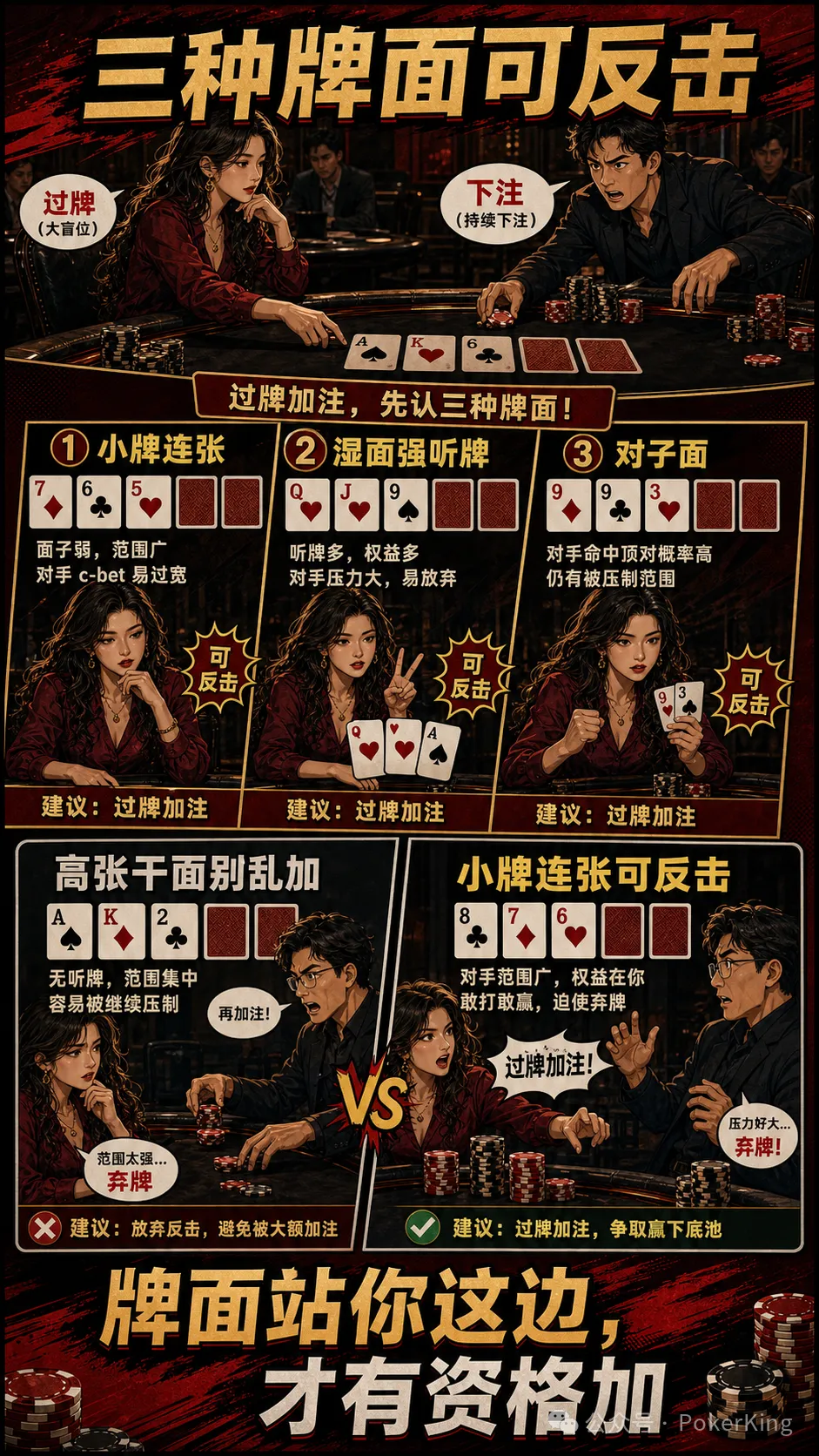 【GG扑克】过牌加注不是发脾气:三种适合大盲位反击的翻牌面,让对手不敢随意下注