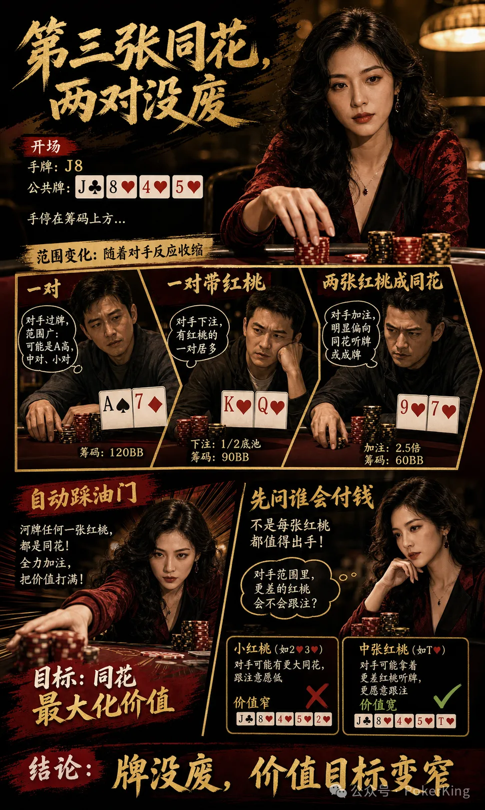 【GG扑克】转牌第三张同花落地，两对还能继续吗？先问三件事再决定